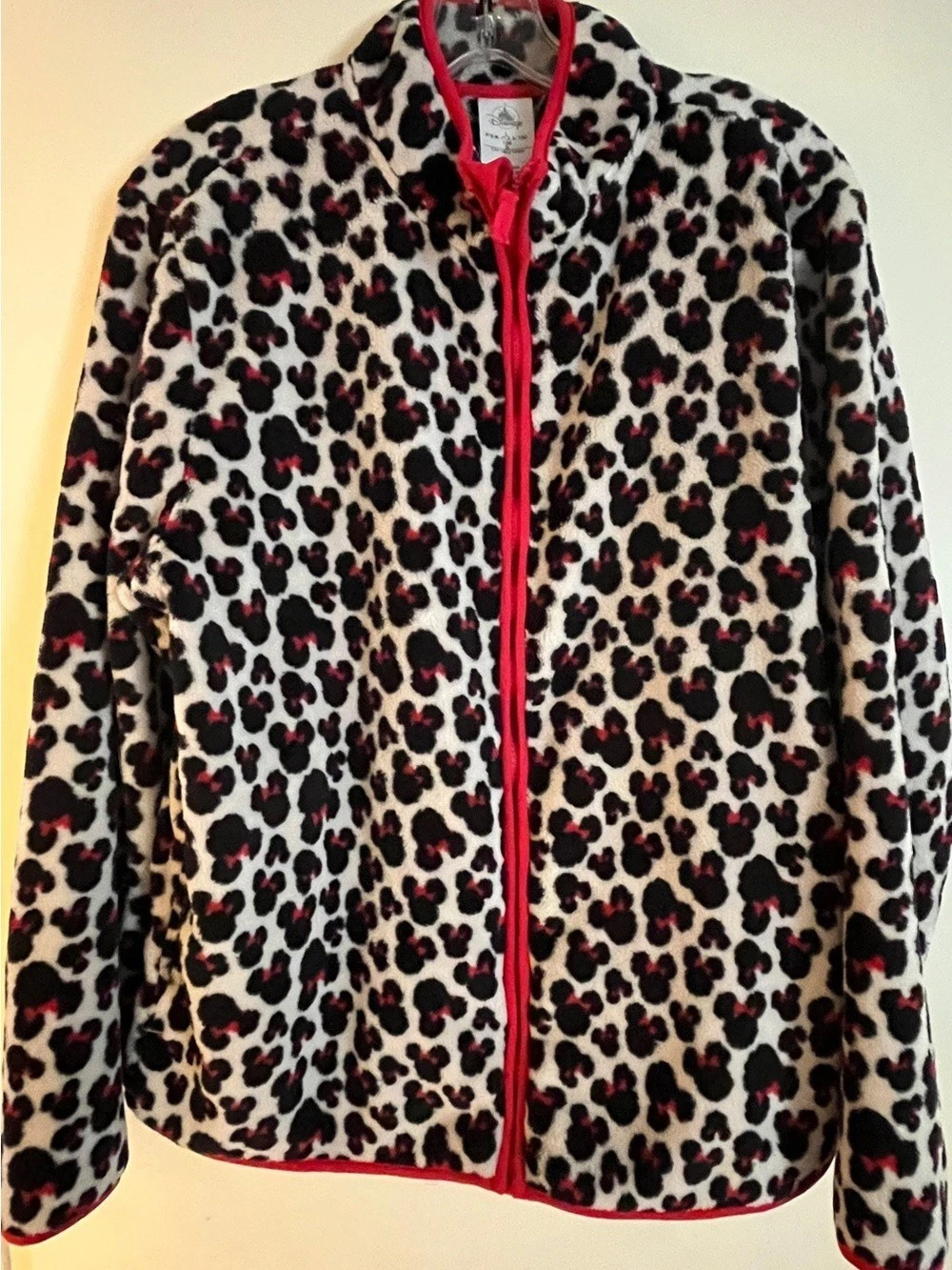 Disney Jacket Womens L Minnie Mouse All Over Print Full Zip Fleece Deep Pockets